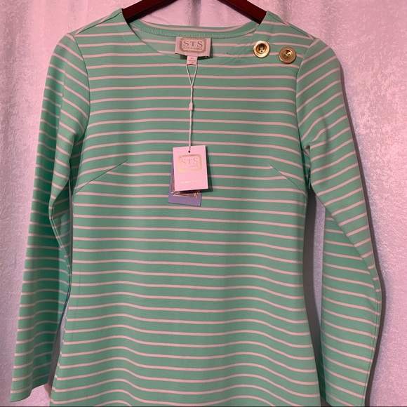 Sail to Sable Green Stripped Long Sleeve Shift Dress - Picture 2 of 7